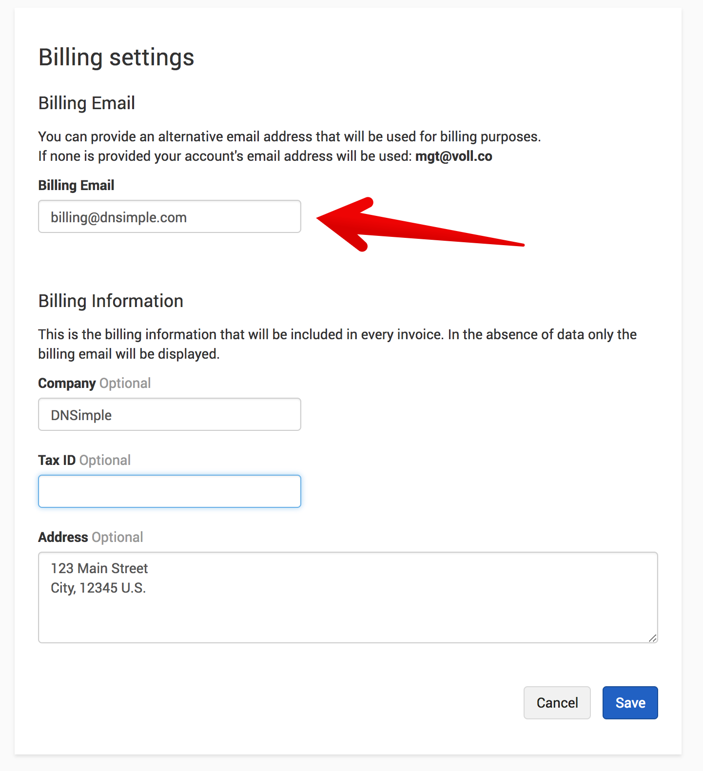 Change billing email