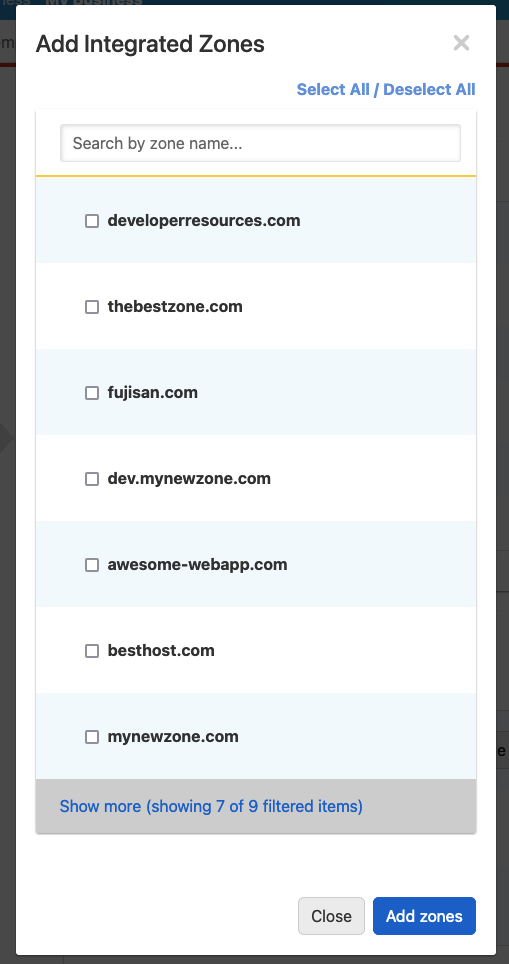 Add zones after connecting an Integrated DNS Provider