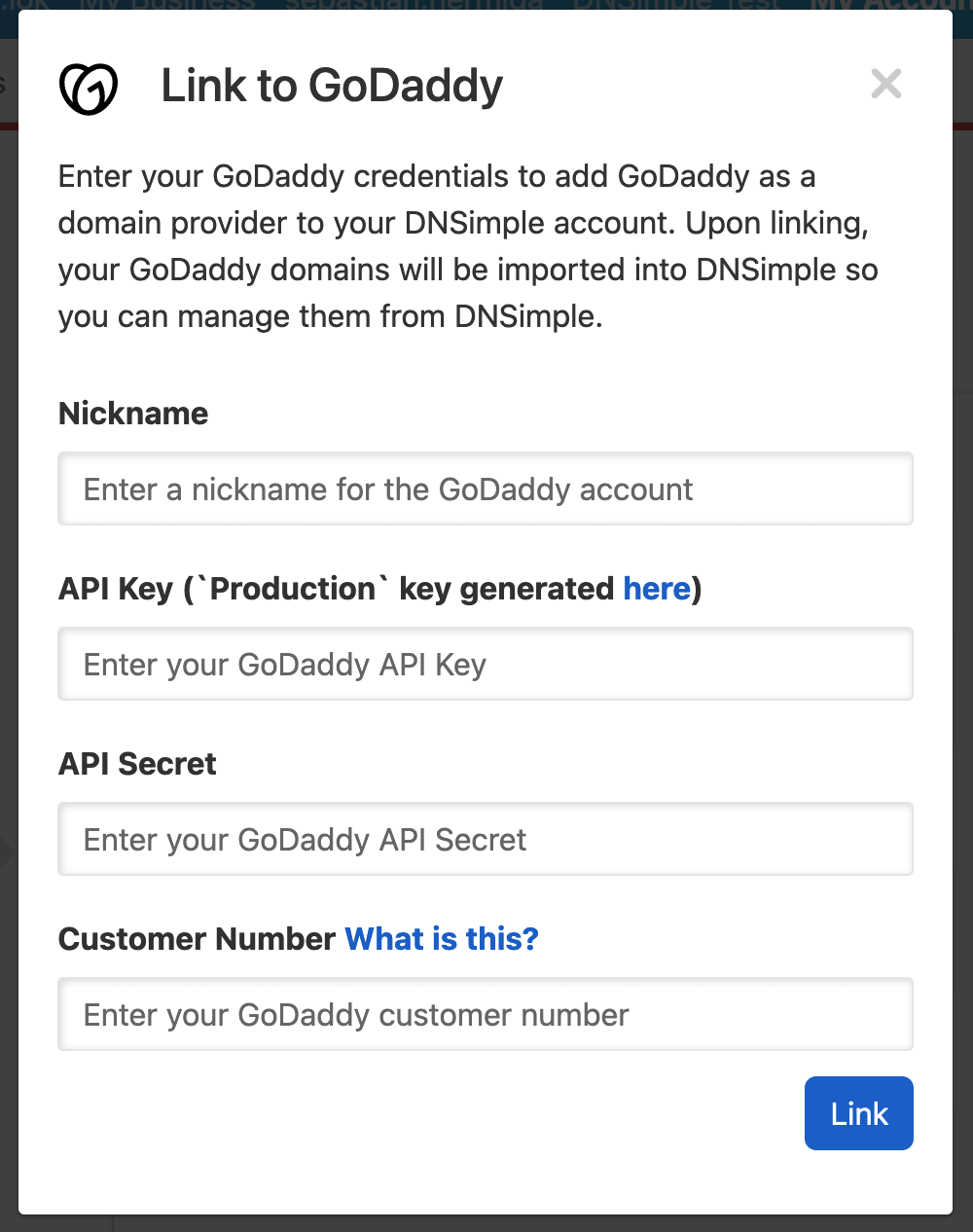 Enter Integrated Domain Provider credentials