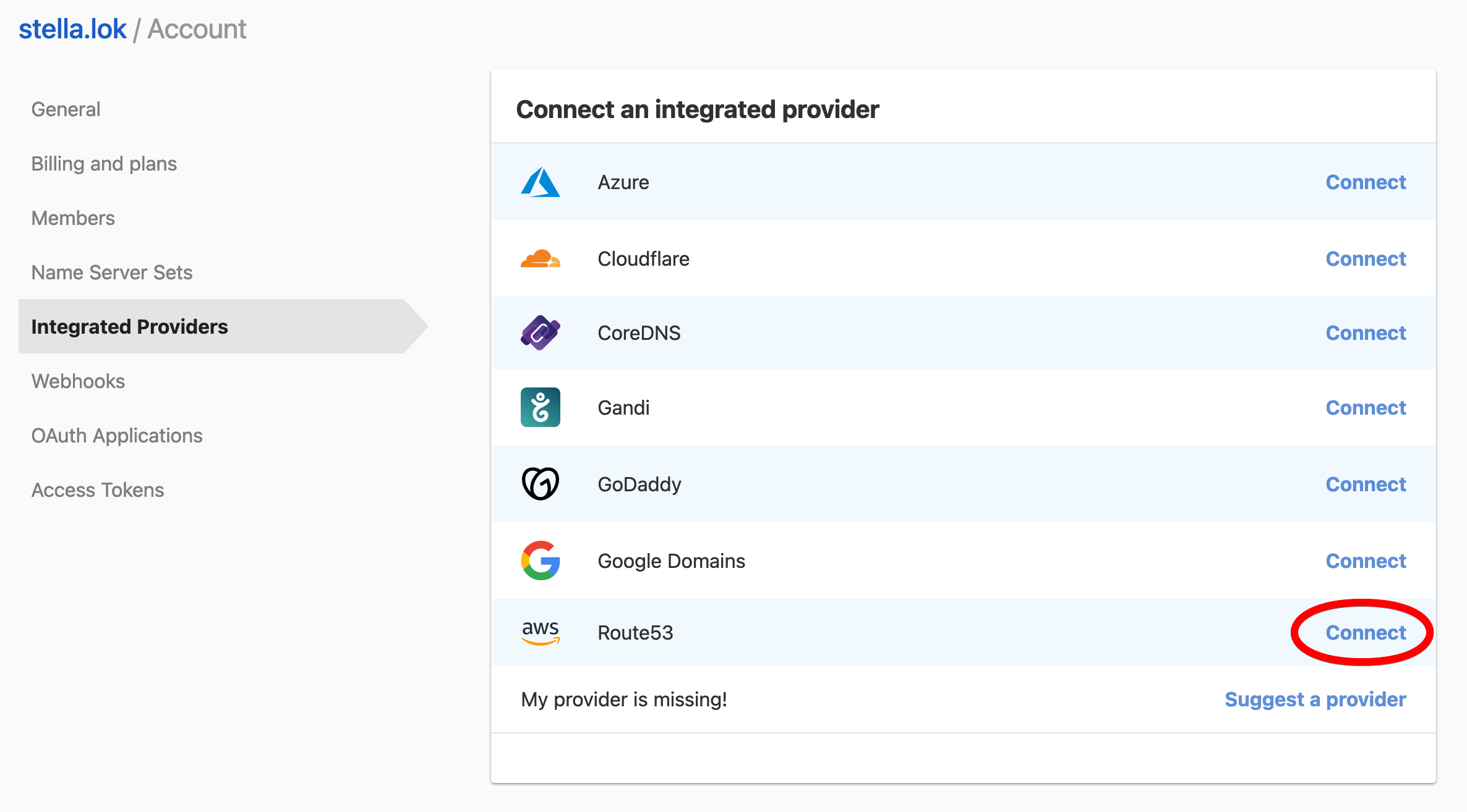 Connect an Integrated DNS Provider