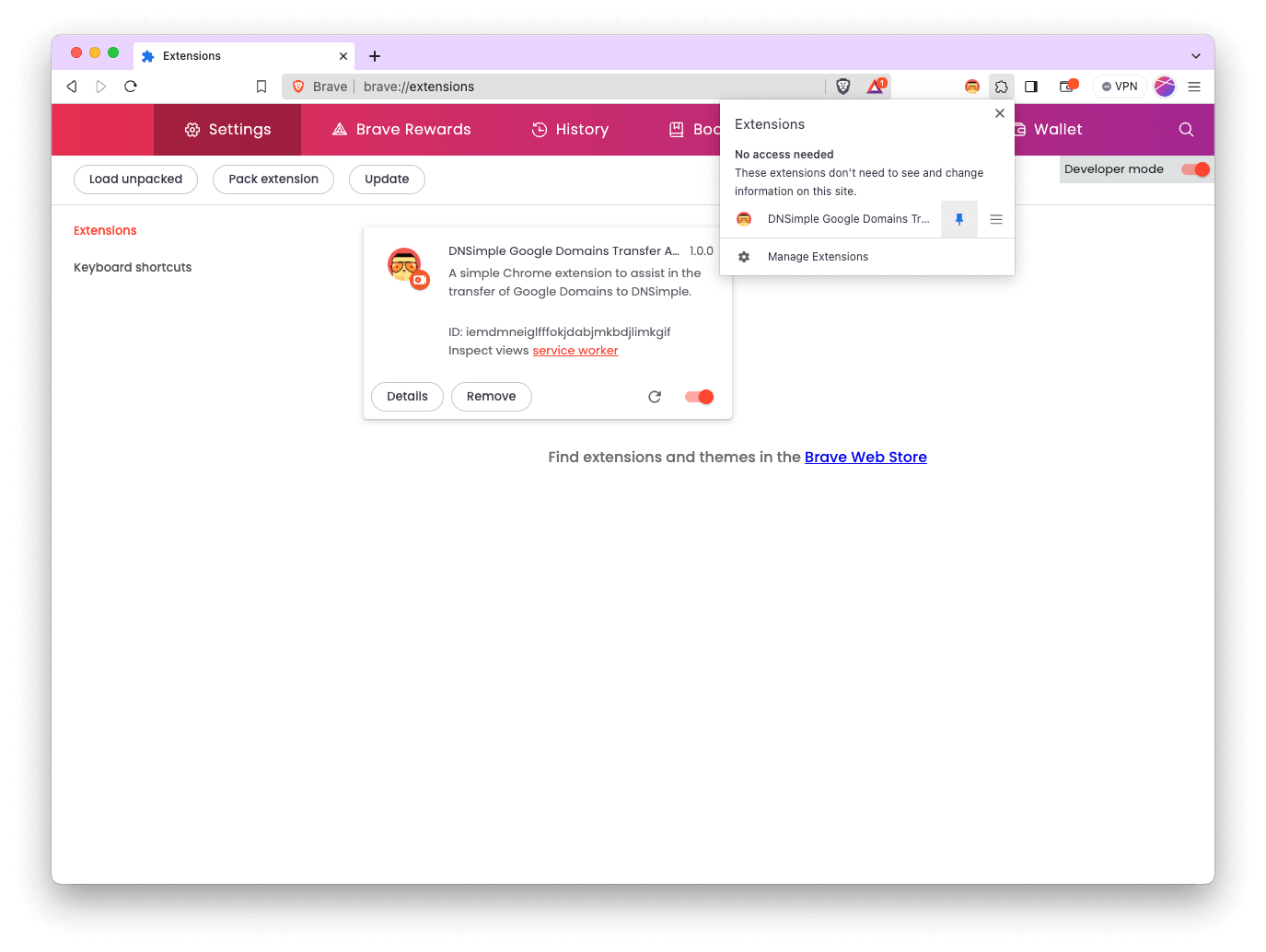 Screenshot: Extension Installed on Brave