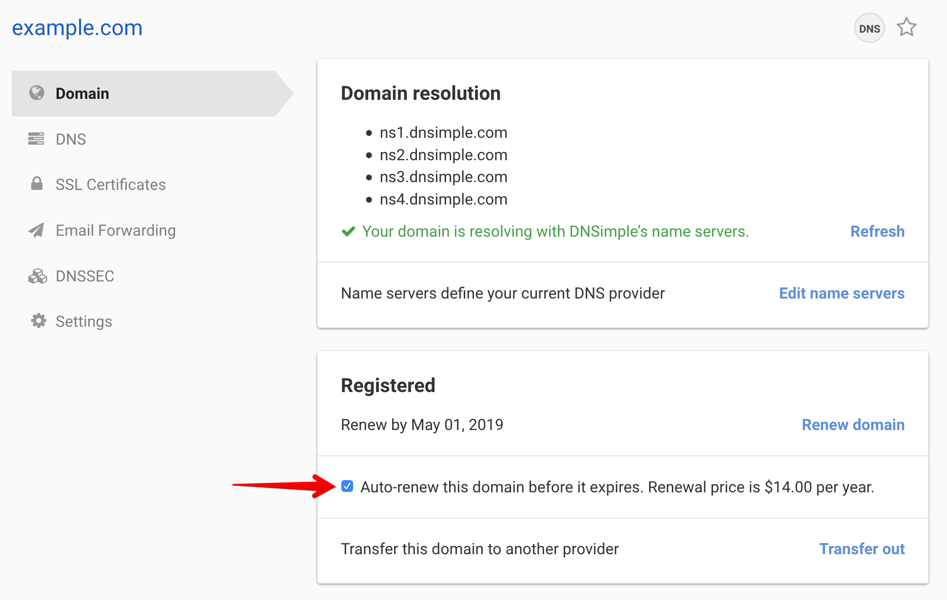 Auto-renewal checkbox