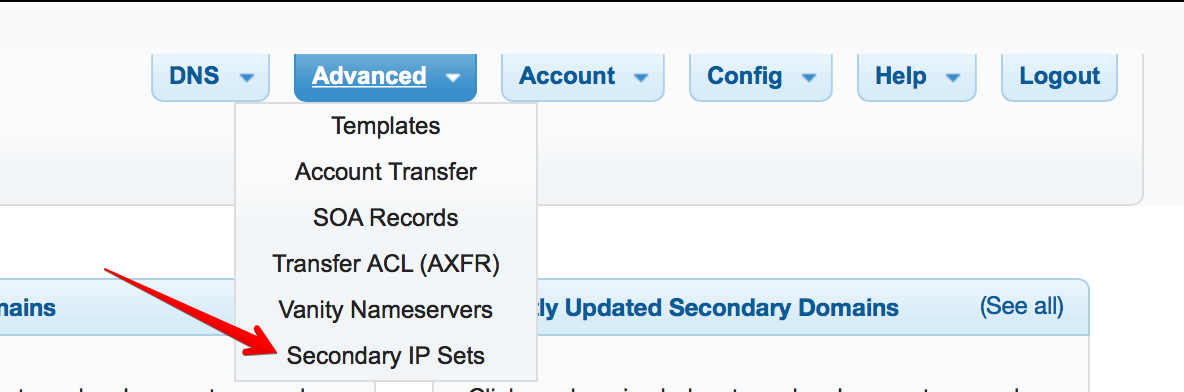 Access the IP set menu from DNSMadeEasy