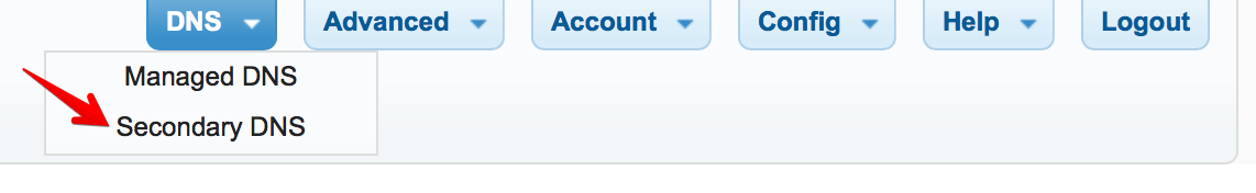 DNSMadeEasy secondary DNS menu