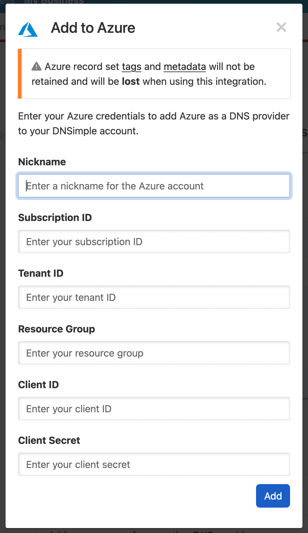 Adding a Zone to a DNS Provider that has not yet been connected