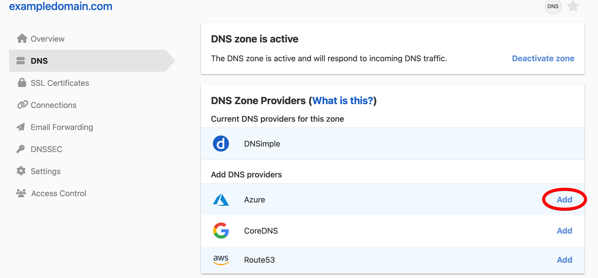 Adding a Zone from DNS Zone Providers