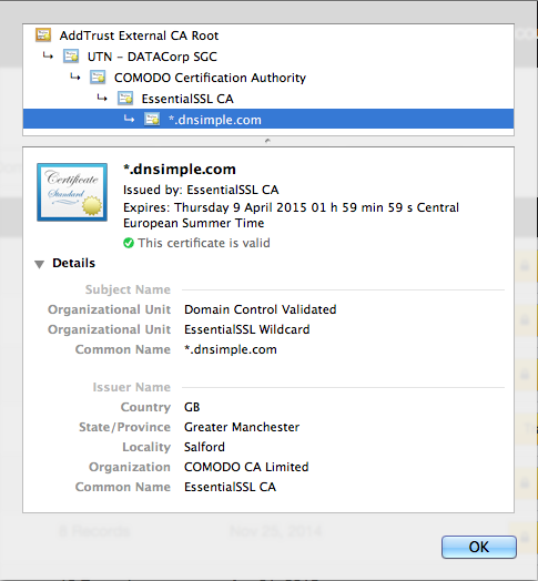 screenshot: Showing SSL Certificate information