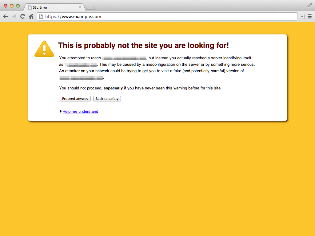Example of host name mismatch error on Google Chrome