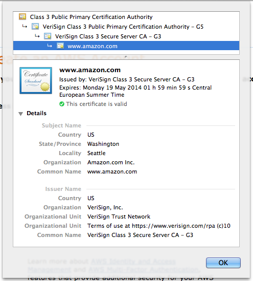 screenshot: Viewing information of an SSL company certificate