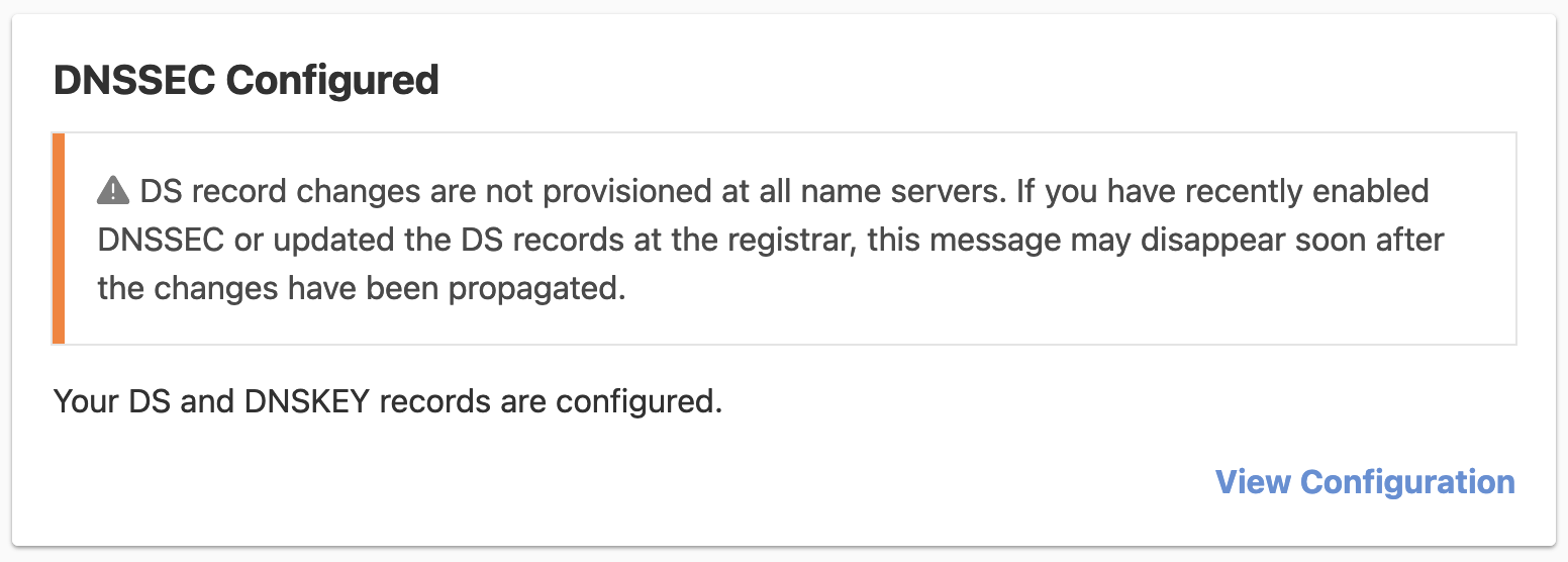 DNSSEC Enablement warning