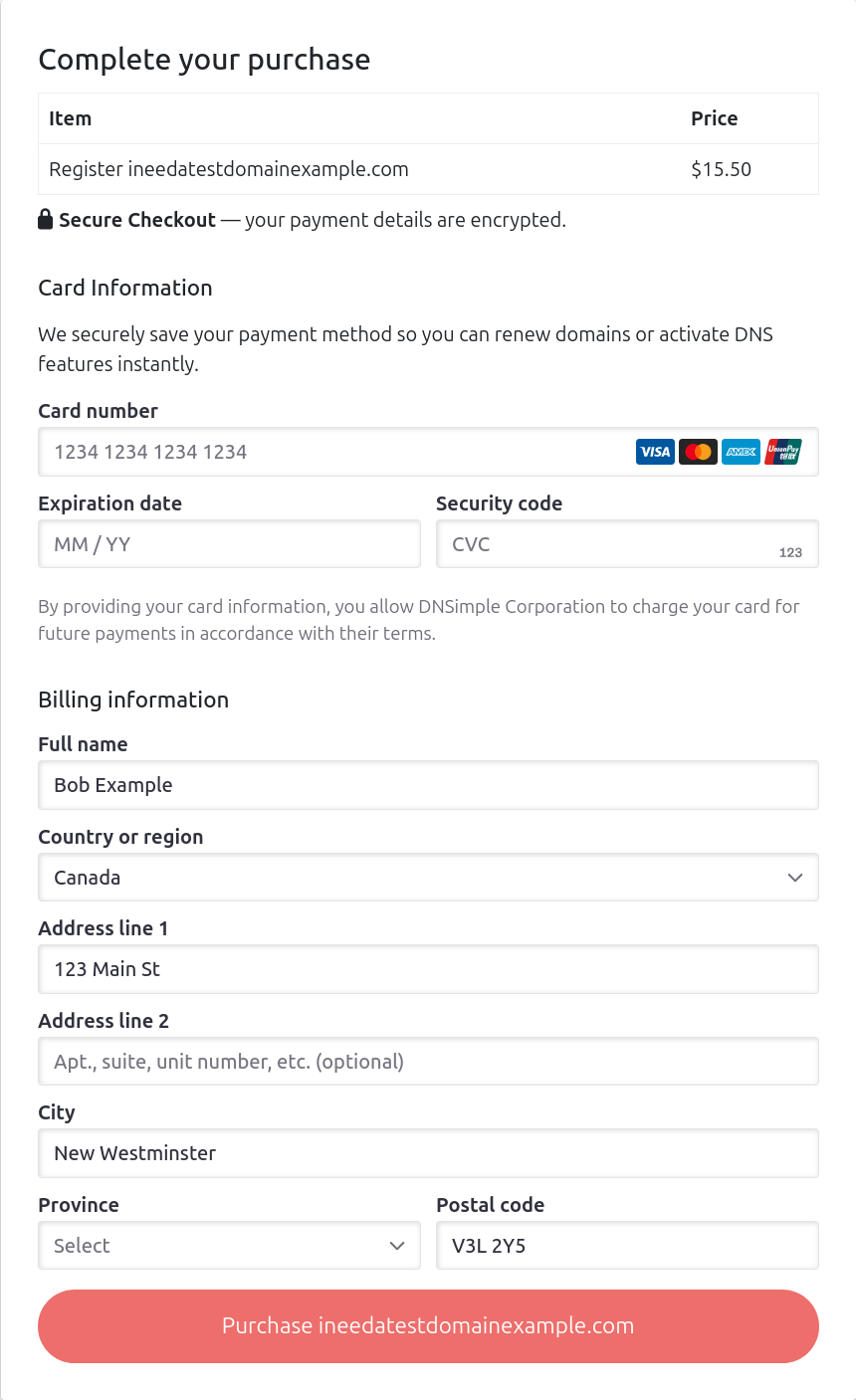 payment details screen
