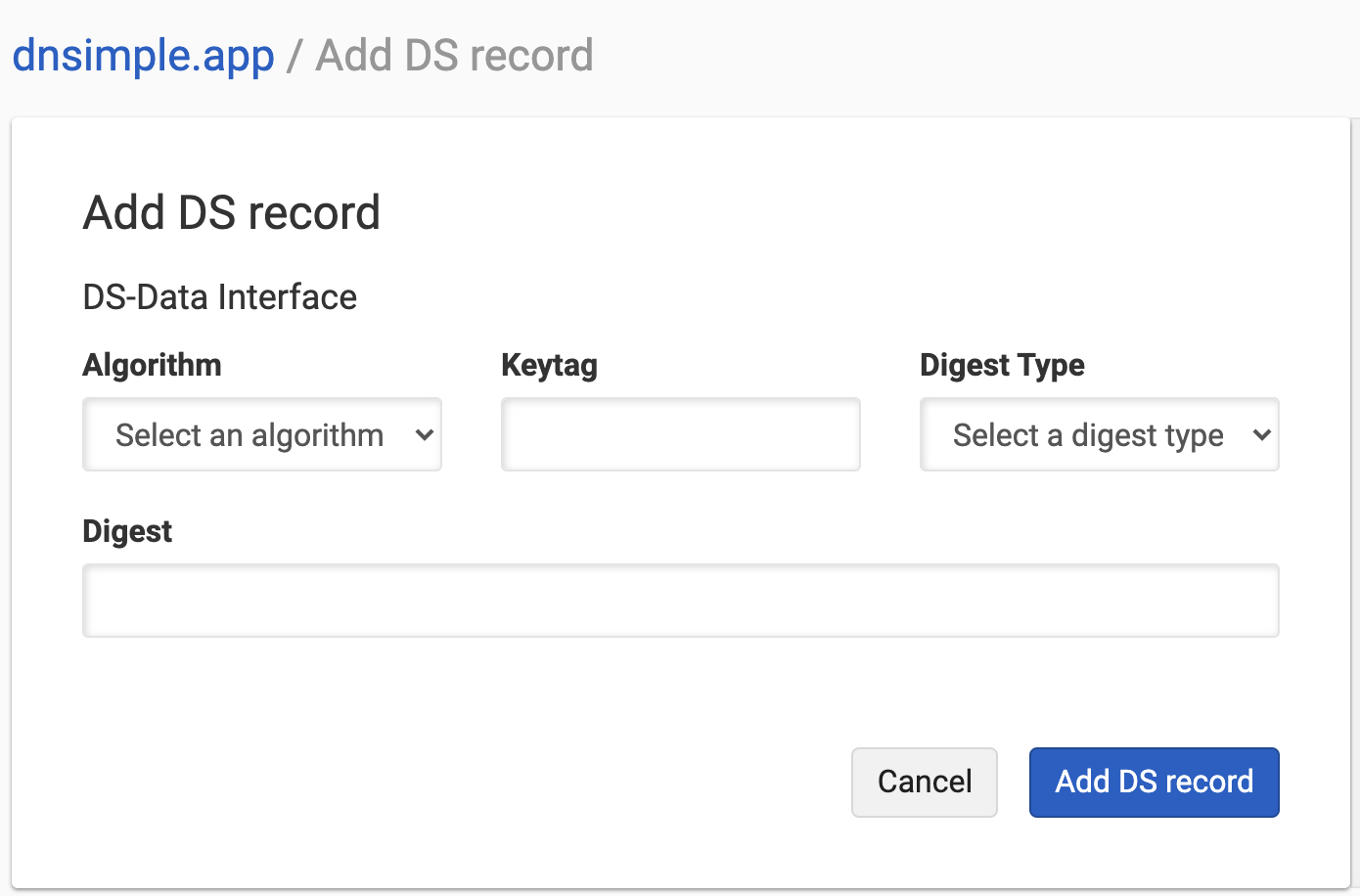 Add DS Record with DS Data