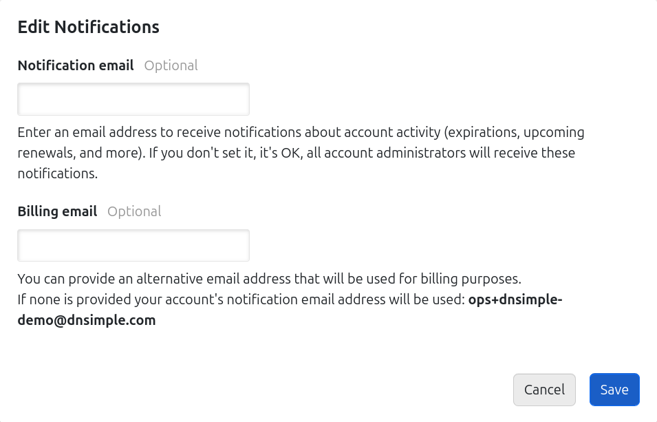 Screenshot of edit notifications