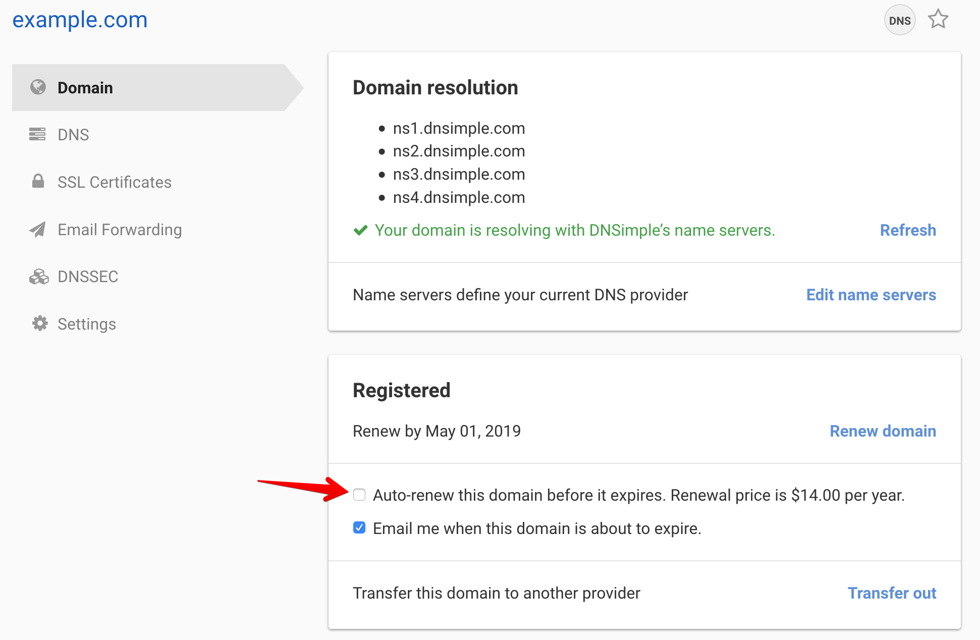 Auto-renewal checkbox