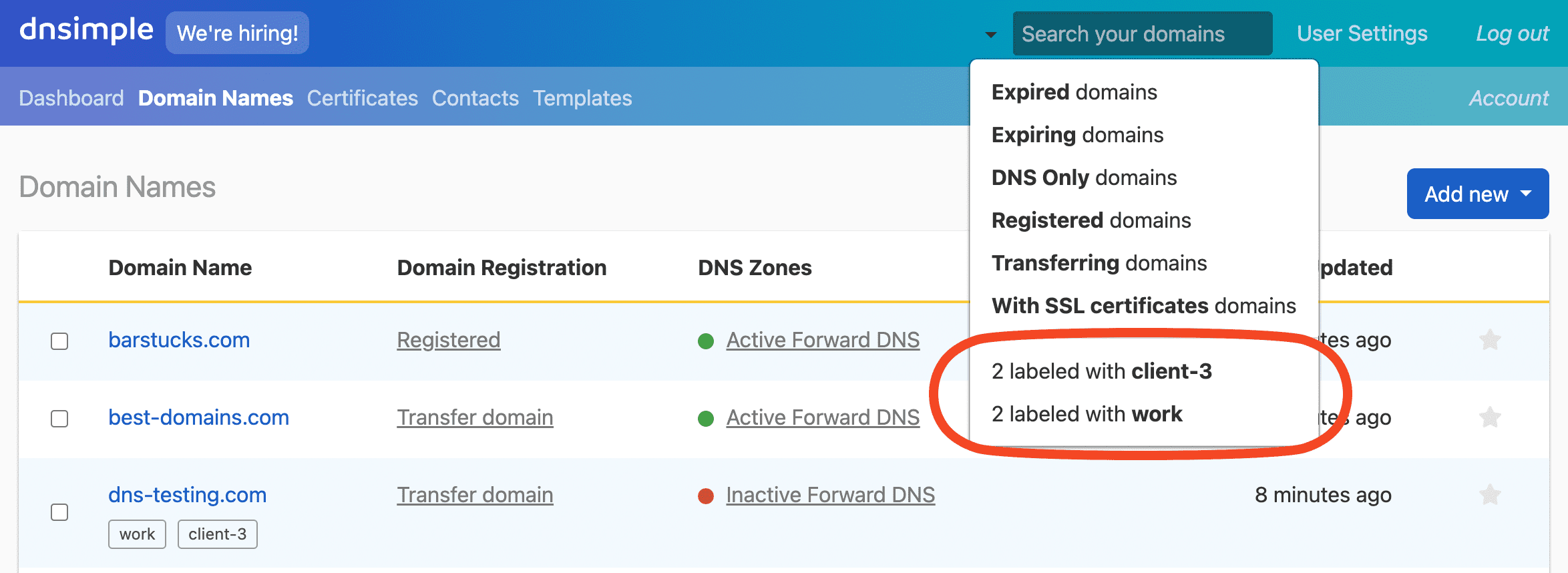 Filtering by labels