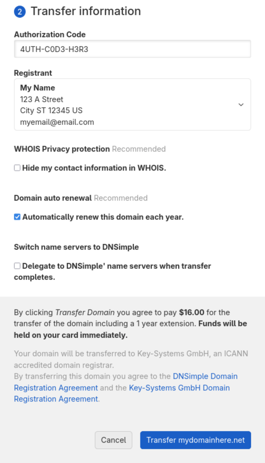 Domain that supports WHOIS Privacy Protection