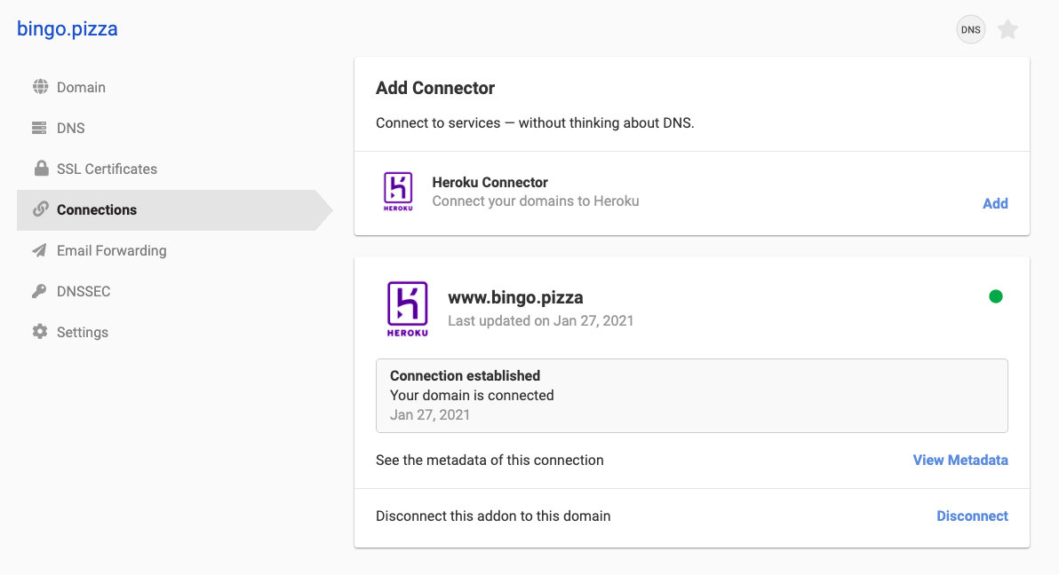 Domain successfully connected