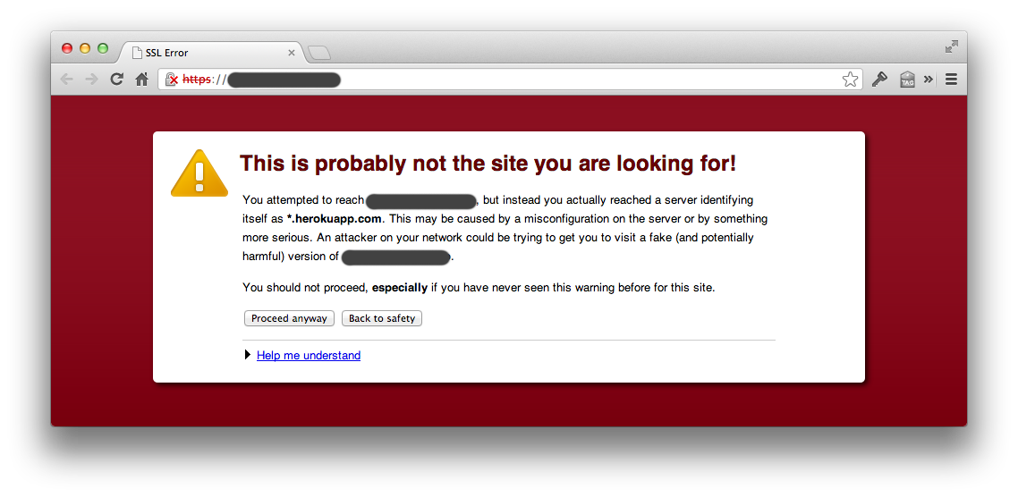 screenshot: Showing SSL certificate error in Chrome