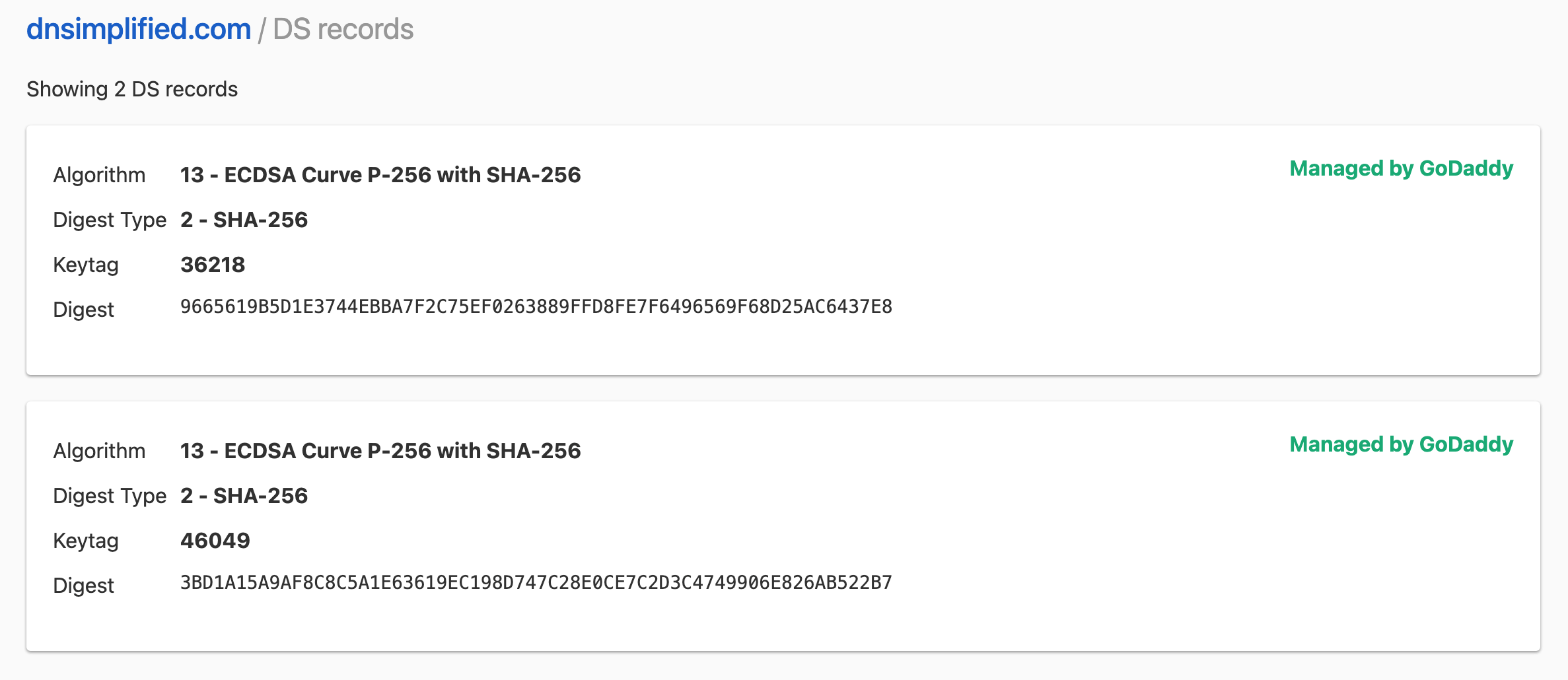 Integrated domain DS records