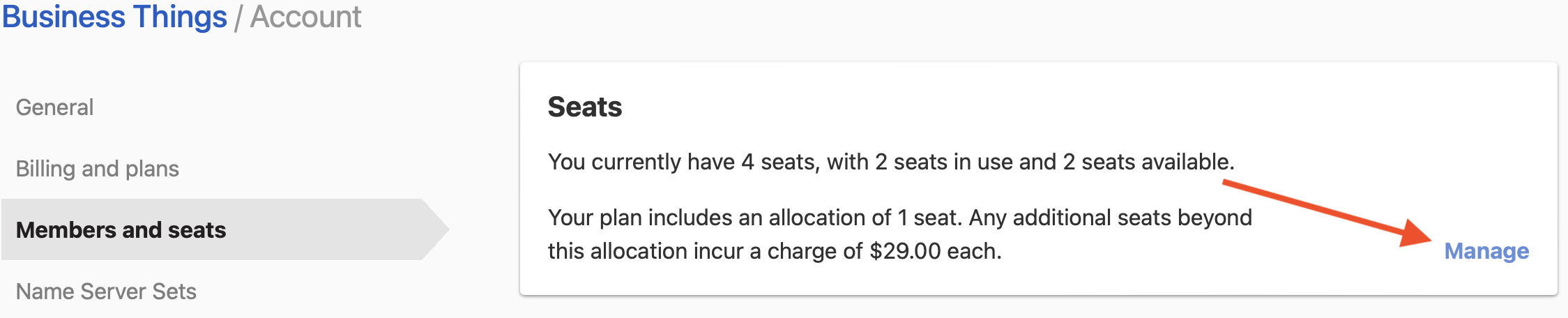 screenshot of manage seats link