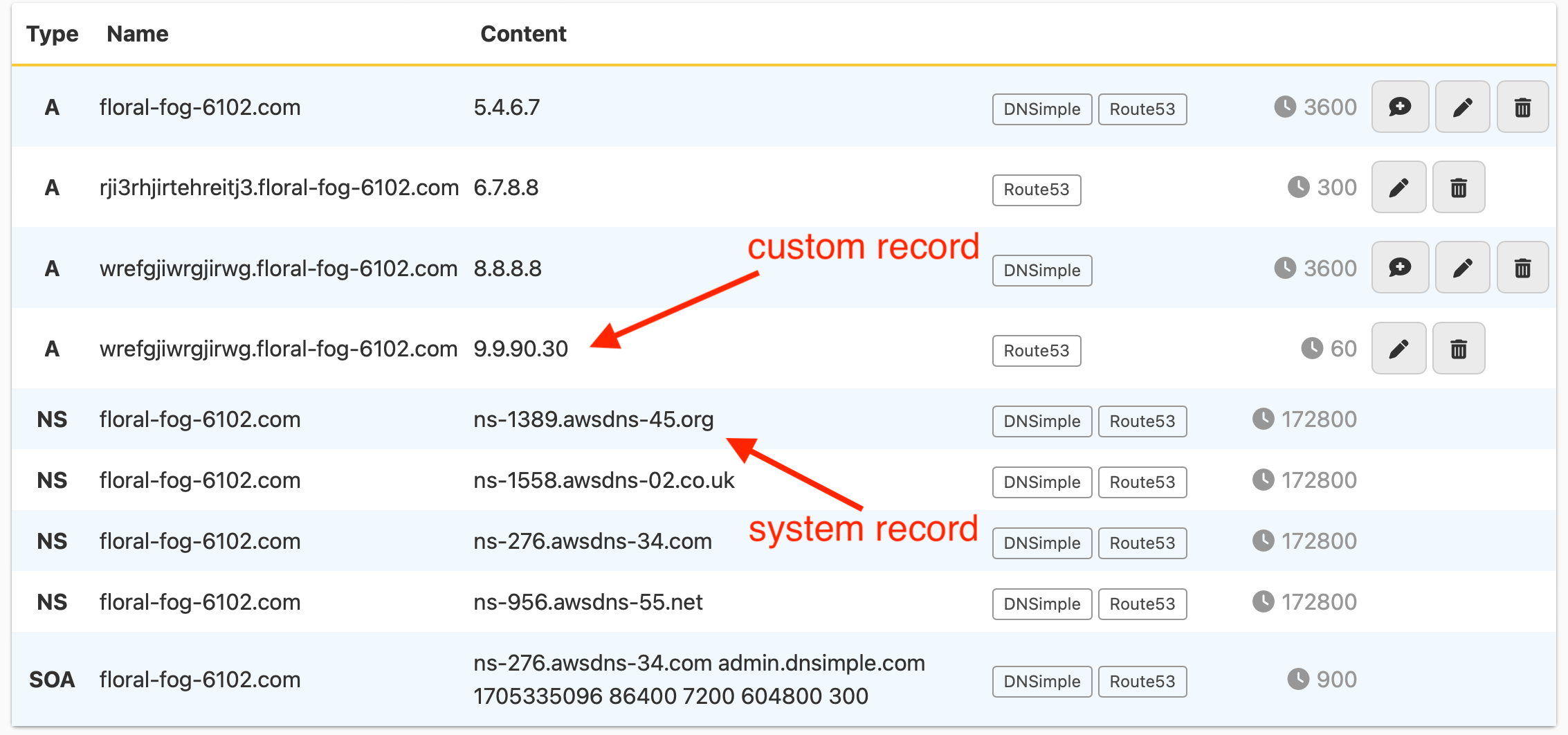 screenshot of managing system records