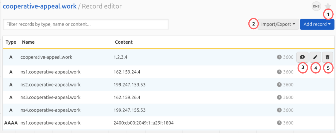 Screenshot of record editor page