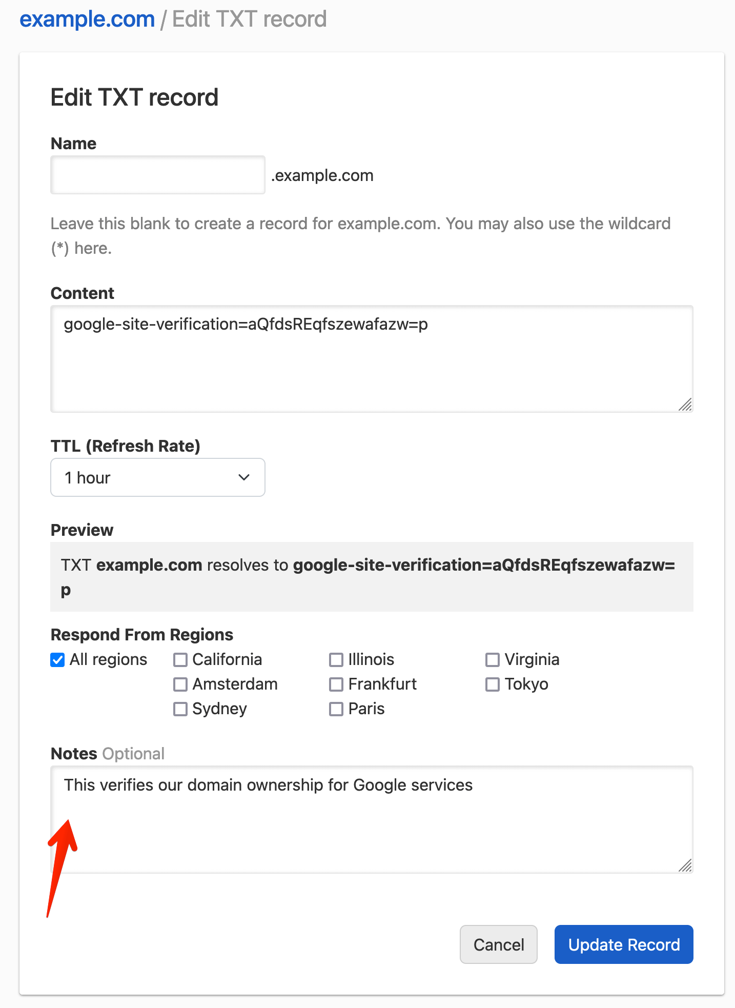 Viewing record notes