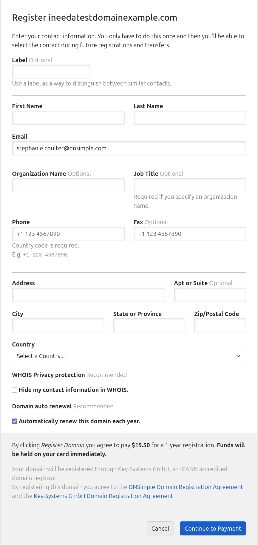 contact details page