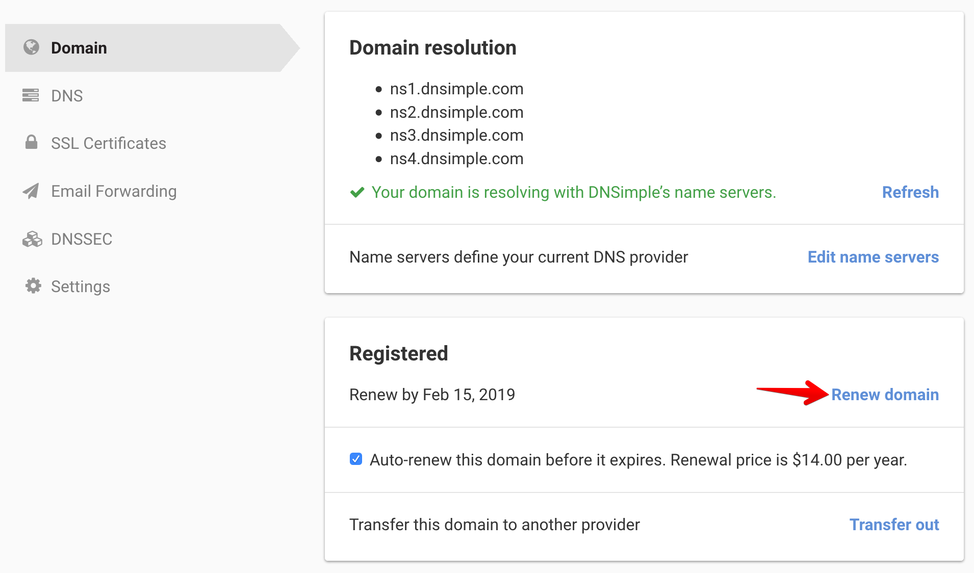 Renew domain link