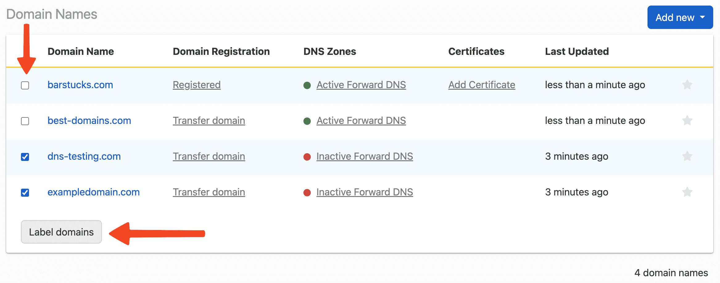 Selecting domains and applying labels