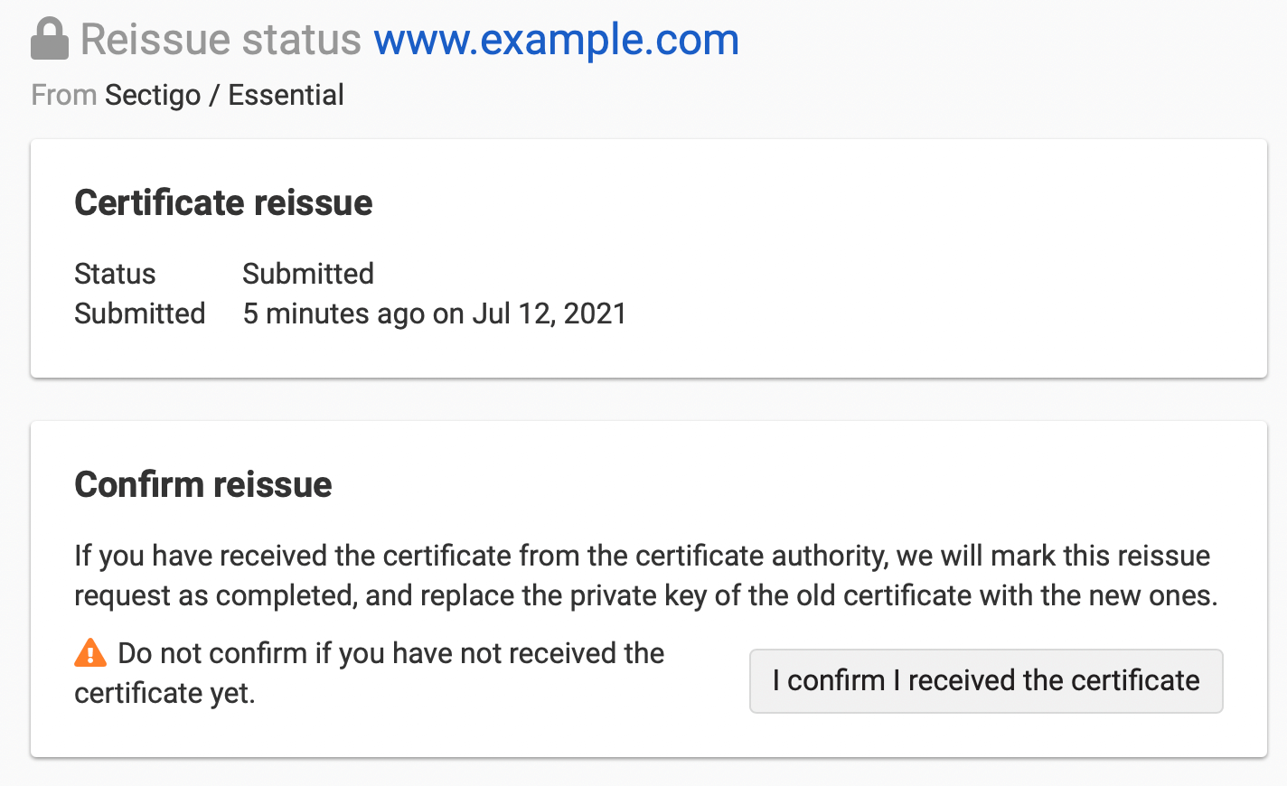 reissue confirmation