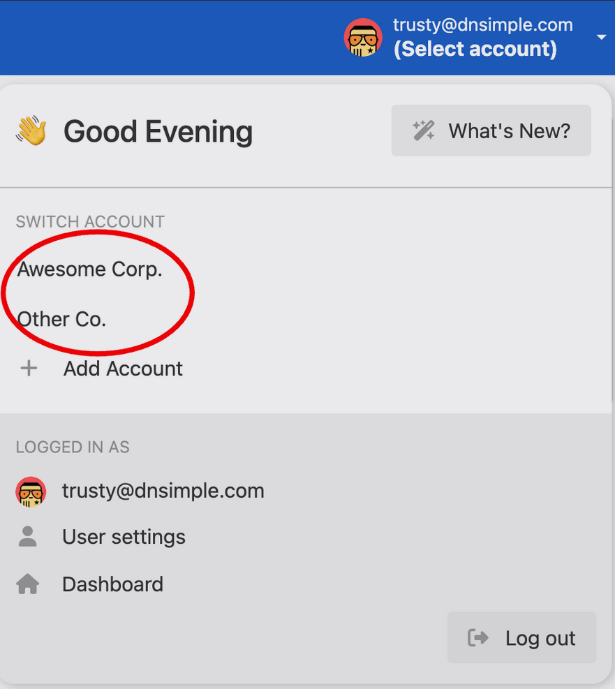 screenshot of switching accounts