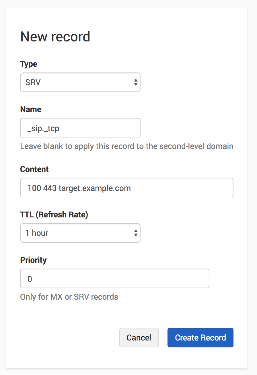 Template creation for SRV records