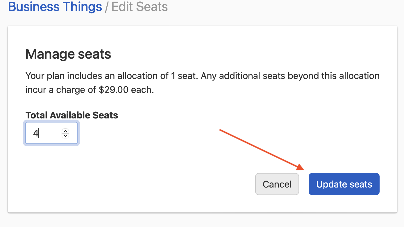 screenshot of updating seats