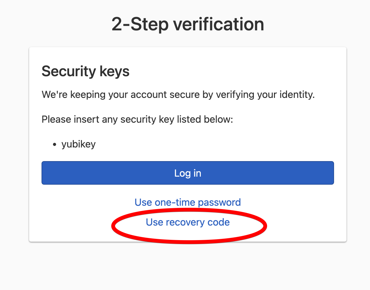 screenshot: Use recovery code for MFA