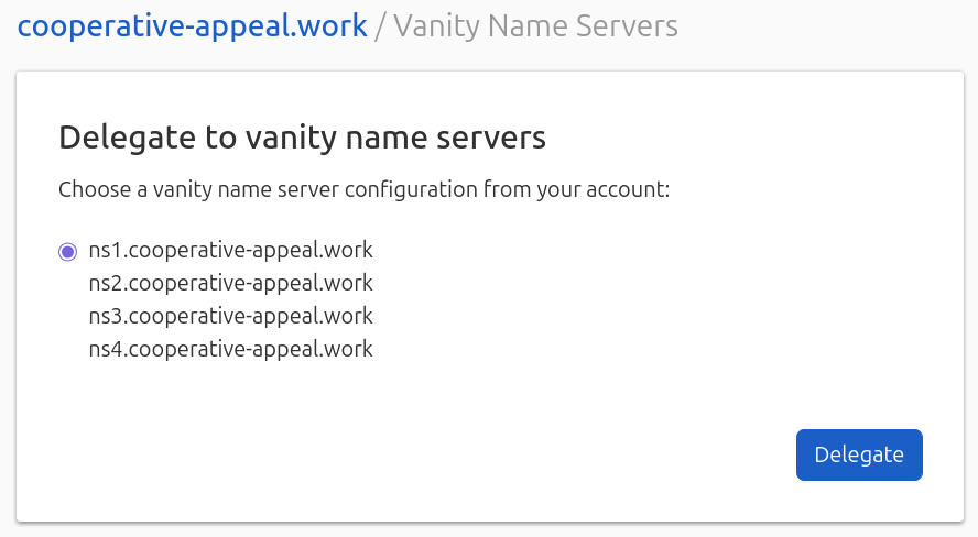 Delegate Vanity Name Servers
